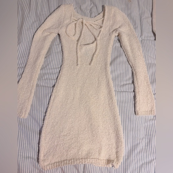 Cream Knit Long Sleeve Dress - Picture 2 of 3